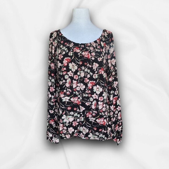Sanctuary Tops - Sanctuary Womens Floral Long Sleeve Black Multicolor - Peasant, Bohemian - Med